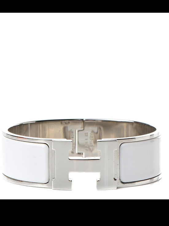 Hermes Jewelry - Hermès Clic Clac H Wide Bracelet White Enamel Silver